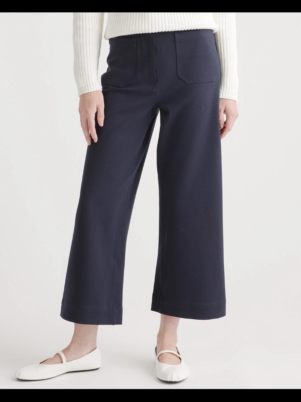 Quince Navy Ultra Stretch Ponte Cropped Wide Leg Pants Navy 10 Short "24"